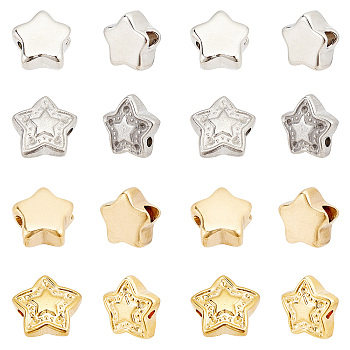 16Pcs 4 Style 304 Stainless Steel Beads, Star, Golden & Stainless Steel Color, 10.5~11.3x11.3~12x5~5.5mm, Hole: 1.6~3mm, 4pcs/style