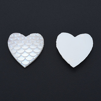 ABS Plastic Imitation Pearl Cabochons, Heart with Fish Scale Pattern, Creamy White, 17x17x3~4mm