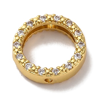 Rack Plating Brass with Cubic Zirconia Bead Frame, Cadmium Free & Lead Free, Long-Lasting Plated, Round Ring, Real 18K Gold Plated, 11.5x3.5mm, Hole: 1mm