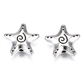 Tibetan Style Alloy Beads, Cadmium Free & Lead Free, Starfish, Antique Silver, 15x16x4.5mm, Hole: 1.6mm, about 430pcs/1000g
