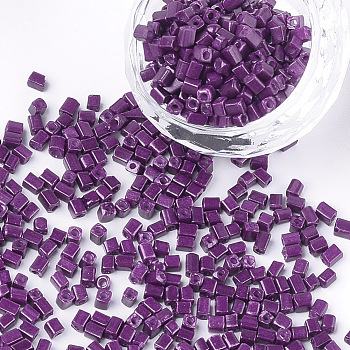 Baking Paint Glass Beads, Cube, Purple, 3~6x2~2.5x2~2.5mm, Hole: 1mm, about 15000pcs/bag