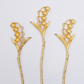 Alloy Hair Sticks, Flower, Golden, 180x41mm