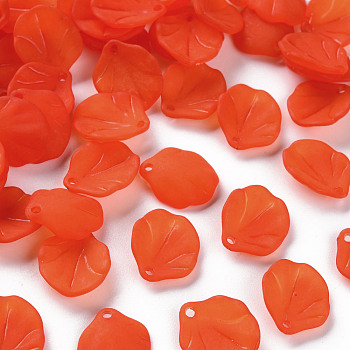 Transparent Frosted Acrylic Pendants, Petaline, Orange Red, 16x14.5x3mm, Hole: 1.6mm