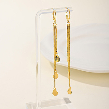 Fashionable Geometric Brass Earrings with Tassel Studs, Hollow Design for Women, 18K Gold Plated, Teardrop, 100x13mm