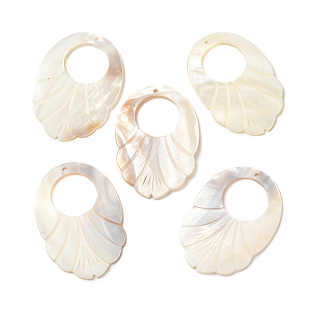 Natural Freshwater Shell Big Pendants, Leaf Charms, 66~67x45~46.5x3~4mm, Hole: 2.5mm