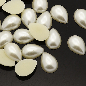 ABS Plastic Imitation Pearl Cabochons, Dyed, teardrop, Beige, 13x8x4mm