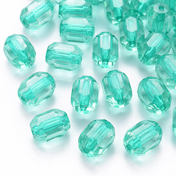 Transparent Acrylic Beads, Oval, Faceted, Turquoise, 14x10x10mm, Hole: 2mm, about 377pcs/500g