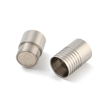 304 Stainless Steel Magnetic Clasps with Glue-in Ends, Column, Stainless Steel Color, 22x10mm, Hole: 8mm