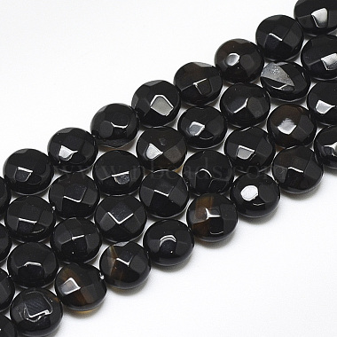 8mm Flat Round Black Agate Beads