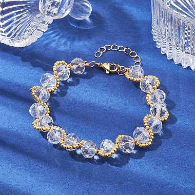 Glass & Seed Beaded Bracelet with Golden Alloy Clasps(BJEW-JB10126)-2