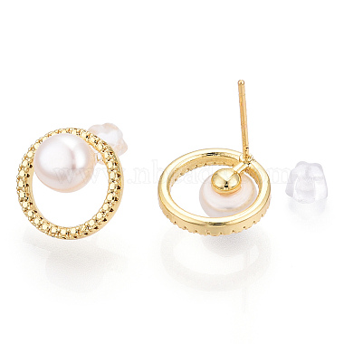 Creamy White Ring Pearl Stud Earrings
