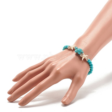 Synthetic Turquoise(Dyed) Starfish & Turtle Stretch Bracelet(BJEW-JB07702-02)-3