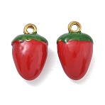 304 Stainless Steel Enamel Pendants, Strawberry Charm, Red, Real 18K Gold Plated, 15.5x9.5x7.5mm, Hole: 1.5mm(STAS-F342-04G)