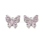 Glass Pendants, with Brass Findings, Butterfly, Real Platinum Plated, 14x16x3mm, Hole: 1.4mm(KK-P260-11P-02)