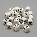 Food Grade Eco-Friendly Silicone Beads, Letter Style, Cube, Letter.D, 12x12x12mm, Hole: 2mm(SIL-R001-D)
