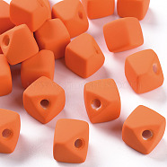 Acrylic Beads, Rubberized Style, Half Drilled, Gap Cube, Dark Orange, 13.5x13.5x13.5mm, Hole: 3.5mm(OACR-S039-04-84)