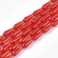 Transparent Glass Beads Strands, Faceted, Teardrop, Red, 9~10x4mm, Hole: 1mm, about 72pcs/Strand, 26.38~27.17 inch(67~69cm)(GLAA-T009-004E)