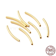 925 Sterling Silver Tube Beads, Curved Tube, Real 18K Gold Plated, 20x1.5mm, Hole: 1mm, about 55pcs/10g(STER-D035-12G-04)