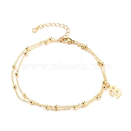 Double Layer Anklets, with Brass Satellite Chains, 304 Stainless Steel Pendants and Lobster Claw Clasps, Letter, Golden, Letter.B, 9-7/8 inch(25cm), Pendant: 15x9.5x1mm(AJEW-AN00309-01)