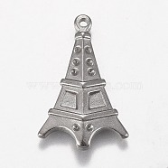 304 Stainless Steel Pendants Rhinestone Settings, Eiffel Tower, Stainless Steel Color, Fit for 1mm Rhinestone, 29x19x3mm, Hole: 1.5mm(STAS-Z012-26P)
