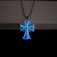Luminous Glow in the Dark Alloy Cross Pendant Necklace, Dodger Blue, 27.56 inch(70cm)(PW-WG27952-02)