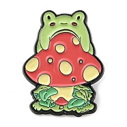 Cartoon Frog Mushroom Zinc Alloy Brooch, Enamel Pins for Backpack Clothees, Red, 31x23x1.4mm(JEWB-M032-02C-EB)