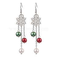 Glass with Alloy Enamel Snowflake Charm Dangle Earrings for Women, Christmas Theme Earrings, Platinum, 82x16mm(EJEW-TA00559)