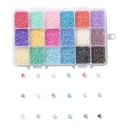 450G 18 Colors 12/0 Grade A Round Glass Seed Beads, Transparent Inside Colours, AB Color Plated, Mixed Color, 2.3x1.5mm, Hole: 1mm, 25g/color, about 18000pcs/box(SEED-JP0012-06-2mm)
