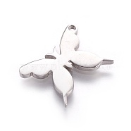 304 Stainless Steel Pendants, Butterfly, Stainless Steel Color, 13x16.5x1.5mm, Hole: 1mm(STAS-P234-49P)