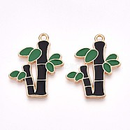 Alloy Enamel Pendants, Cadmium Free & Lead Free, Light Gold, Bamboo Charm, Black, 27x21.5x1.5mm, Hole: 1.8mm(ENAM-N056-433)