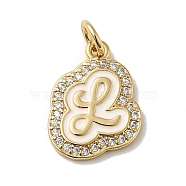 Brass Micro Pave Cubic Zirconia Pendants, with Jump Rings, Real 18K Gold Plated, Letter L, 17x14x2mm, Hole: 3.8mm(KK-K354-02G-L)