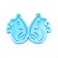 Teardrop with Lady Silicone Statue Pendant Molds, Resin Casting Molds, For UV Resin, Epoxy Resin Jewelry Making, Blue, 41x59x5mm(DIY-WH0175-54)