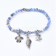 Dyed Natural Agate Stretch Bracelets, with Alloy Pendants and Tube Bails, Spiral Shell & Sea Turtle & Starfish, 2-1/8 inch(5.4cm)(BJEW-JB05108-02)
