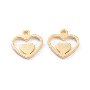 304 Stainless Steel Charms, Laser Cut, Heart, Golden, 9.5x9.5x1mm, Hole: 1.2mm(STAS-I151-23G)
