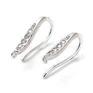 Brass Micro Pave Cubic Zirconia Earring Hooks, Ear Wire with Loops, Platinum, 18 Gauge, 16x2.5mm, Hole: 0.9mm, Pin: 1mm(KK-F870-08P)