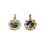 Brass Micro Pave Cubic Zirconia Pendants, with Synthetic Abalone Shell/Paua Shell, Real 18K Gold Plated, Nickel Free, Flower with Rabbit, Colorful, 16.5x14x2mm, Hole: 2x3.5mm(KK-N233-362)