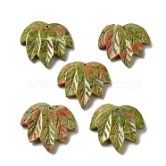 Natural Unakite Carved Pendants, Leaf Charms, 43~44x49~50x7~7.5mm, Hole: 1.4mm(G-K353-01N)