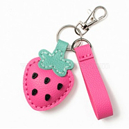 DIY Strawberry Keychain Kits, Including PU Leather, Cotton, Cotton Thread and Iron Findings, Hot Pink, 52x52x1.5mm, Hole: 1mm(DIY-A009-06)