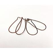 Red Copper Brass Hoop Earrings Findings Kidney Ear Wires Making Findings, Lead Free and Cadmium Free, 20~21 Gauge, 33x14x0.7~0.8mm(X-EC221-R)