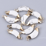 Natural Howlite Links connectors, with Both Ends Golden Plated Iron Loops, Faceted, Moon, 27~31x10x5~6mm, Hole: 2mm(G-S359-054D)