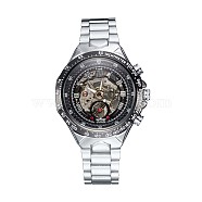 Alloy Watch Head Mechanical Watches, with Stainless Steel Watch Band, Stainless Steel Color, 220x18mm, Watch Head: 57x47.5x17mm, Watch Face: 35mm(WACH-L044-05P)