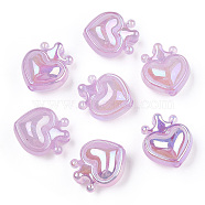 UV Plating Rainbow Iridescent Acrylic Beads, with Glitter Powder, Heart with Crown, Medium Orchid, 24.5x21.5x14mm, Hole: 3mm(OACR-T027-01-A03)