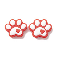 Dog Paw Print Food Grade Eco-Friendly Silicone Beads, Chewing Beads  For Teethers, DIY Nursing Necklaces Making, Red, 24x29.5x8.3mm, Hole: 2mm(SIL-K002-01A)