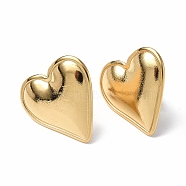 Ion Plating(IP) 304 Stainless Steel Heart Stud Earrings for Women, Real 18K Gold Plated, 21x20mm, Pin: 0.7mm(EJEW-F300-16G)