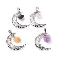 Natural Mixed Stone Nuggets Pendants, Moon Charms, with Platinum Plated Brass Findings, 38.5~40x27~28x2mm, Hole: 7x5mm(G-L524-02P)