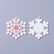 Poplar Wood Pendants, Dyed, Snowflake, White, 50x44.5x3mm, Hole: 2mm(WOOD-O004-11B)