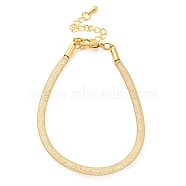 Brass Mesh Chain Bracelets for Women, with Rhinestone & Lobster Claw Clasp, Golden, 6-7/8 inch(17.5~17.6cm)(DIY-B066-02G-01)