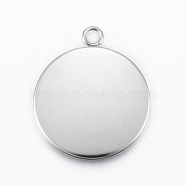 304 Stainless Steel Pendant Cabochon Settings, Flat Round, Stainless Steel Color, Tray: 25mm, 31.5x26.5x2mm, Hole: 2.8mm(STAS-E146-18P-25mm)