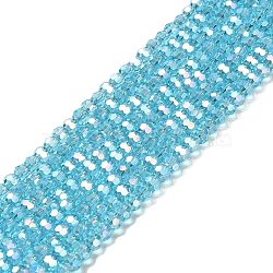 Transparent Glass Beads, 32 Facets, AB Color Plated, Round, Deep Sky Blue, 4.5x4mm, Hole: 1mm, about 94~95pcs/strand, 13.98''(35.5cm)(EGLA-A035-T4mm-B08)