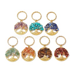 7Pcs 7 Styles Chakra Theme Tree of Life Alloy Gemstone Keychain, with Iron Split Key Rings, 6.4cm, 1pc/style(KEYC-JKC00967)